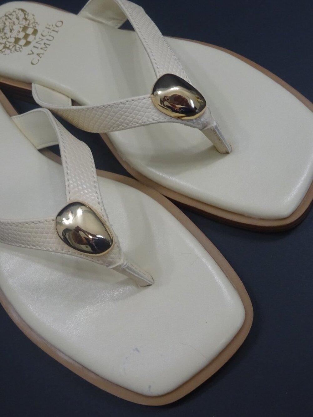 Vince Camuto Ivory Naylee Square Toe Thong Sandals - Size 6.5M / 37